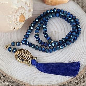 Lux Crystal Muslim Namaz Prayer Tasbih, 99 Beads Misbaha, Salah Zikr Tasbeeh Set of 5 | Islamic Party Favor, Muslim Gift (Navy Blue)