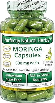 150 Moringa Capsules Made With USDA Certified Organic Moringa Leaf Powder, Net Weight of 500mg per Capsule