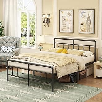 EMODA 16 Inch King Bed Frame with Headboard and Footboard, Heavy Duty King Size Metal Bed Frame, No Box Spring Needed, Easy Assembly