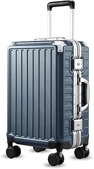 Carry On Luggage with Spinner Wheels, 8010S Aluminum Frame Zipperless Polycarbonate Hard Shell Suitcase (ZX-Core, Blue, 20 Inch)