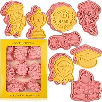 Graduation Cookie Cutters Set, 8 Pcs Cookie Cutter with Plunger Stamps, Cute ...