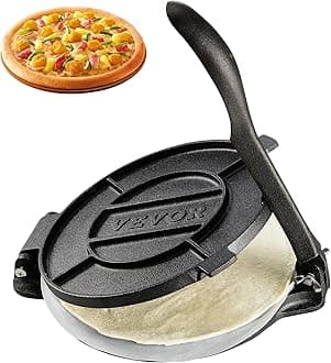 Tortilla Press, 8 Inch Tortilla and Roti Maker, Cast Iron Heavy Duty Tortilladora Press, Pre-Seasoned Pataconera Maker with 100 Pcs Parchment Paper, Dough Maker for Flour Tortilla, Tawa, Silver