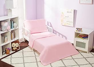 EVERYDAY KIDS 4 Piece Toddler Bedding Set - Includes Comforter, Flat Sheet, Fitted Sheet and Reversible Pillowcase - Solid Pink