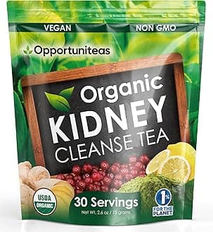 Organic Kidney Cleanse Detox & Repair Tea - Matcha Green Tea, Cranberry, Lemon & Ginger. 4 Cleansing Superfoods for Drinks. Vegan & Non-GMO - 30 Servings