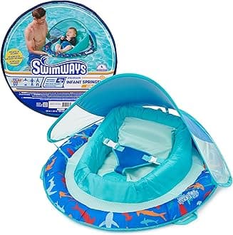 Swimways Infant Spring Float, Baby Pool Float with Canopy & UPF Protection, Swimming Pool Accessories for Kids 3-9 Months, Shark