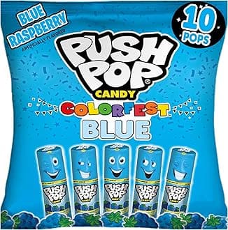 Push Pop Easter Blue Hard Candy Lollipops, 10 Ct Bulk Candy Individually Wrapped in Blue Raspberry Flavor, Lollipops For Easter Basket Stuffers, Party Favors, Treats and Gifts for Kids