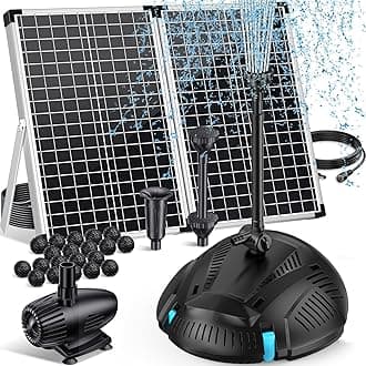 POPOSOAP 70W Solar Pond Filter with Fountain Pump, Solar Powered Water Pump with 580GPH Pond Filter for Outdoor Ponds, Adjustable Diverter Valve for Koi Ponds, Waterfalls, Garden Water Features