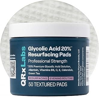 QRxLabs Glycolic Acid 20% Resurfacing Pads with Vitamins B5, C & E, Green Tea, Calendula, Allantoin - Exfoliates Surface Skin and Reduces Fine Lines and Wrinkles