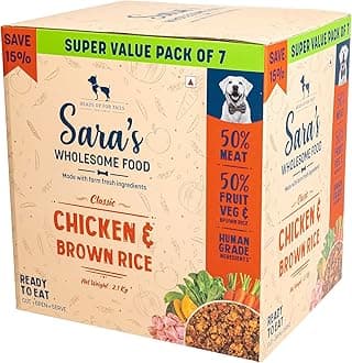- Sara's Wholesome by HUFT Classic Chicken & Brown Rice Dog Food – 300 gm (Pack of 7) | Value Pack | Wet Gravy Meal for All Breeds & Life Stages | No Artificial Flavours, Preservative-Free