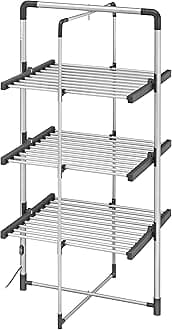BLACK+DECKER 63099 3-Tier Heated Clothes Airer Aluminium, Cool Grey, 140cm x 73cm x 68cm