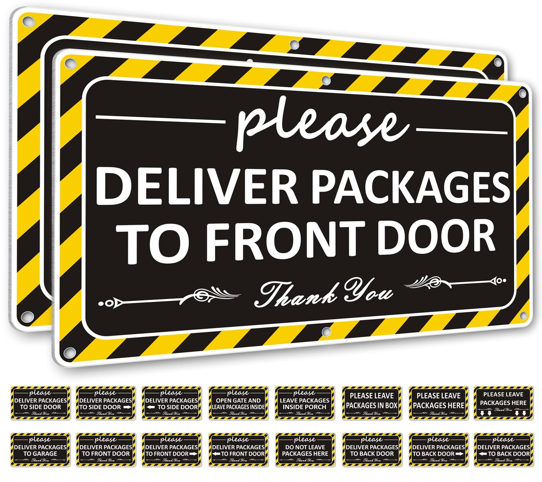i-CowFun (2 Pack) Metal Delivery Signs for Packages Front Door - 12" x 6.7" Please Deliver Packages to Front Door, Heavy Duty Delivery Instructions for Home, Durable Aluminum, Outdoor Use