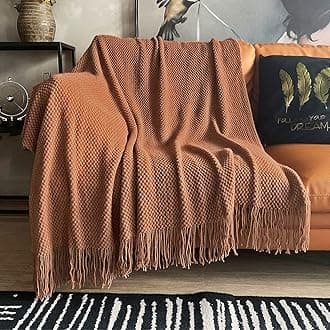 LOMAO Knitted Throw Blanket with Tassels Bubble Textured Lightweight Throws for Couch Cover Home Decor (Caramel, 60x80)