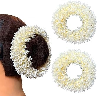 2 Pcs Hair Mogra Scented Rubber Band Gajra Hair Accessories for Women Girls (35 GM) (White) (Free Size (30 GM), 4)