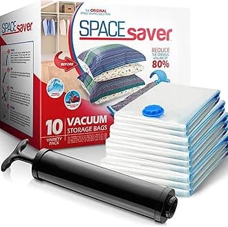 Spacesaver SpaceSaver Vacuum Storage Bags - 10-Pack (Small: 16x24", Medium: 20x28", Large: 24x32", Jumbo: 30x40") - Airtight, Puncture-Resistant, Reusable - Includes Hand Pump