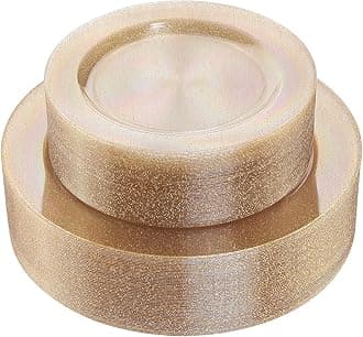 I00000 102PCS Gold Glitter Plastic Plates, Gold Glitter Disposable Plates Clear Plastic Party Plate Include 51 Dinner Plate 10.25" and 51 Dessert Plate 7.5" for Parties &Wedding