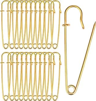 50 PCS 3 Inch (75m) Safety Pins for Clothes Leather Canvas Blankets Crafts Skirts Kilts Heavy Duty Oversized Safety Pins for Clothes in Gold Dulinkas