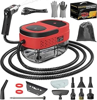 Handheld Steam Cleaner for Home, 2500W High Temperature Pressurized Machine, 1.6L Water Tank, Handle-controlled Steam Output, Portable Cleaning Steamer for Car, Bed Bugs, Furniture, Grout (Red)