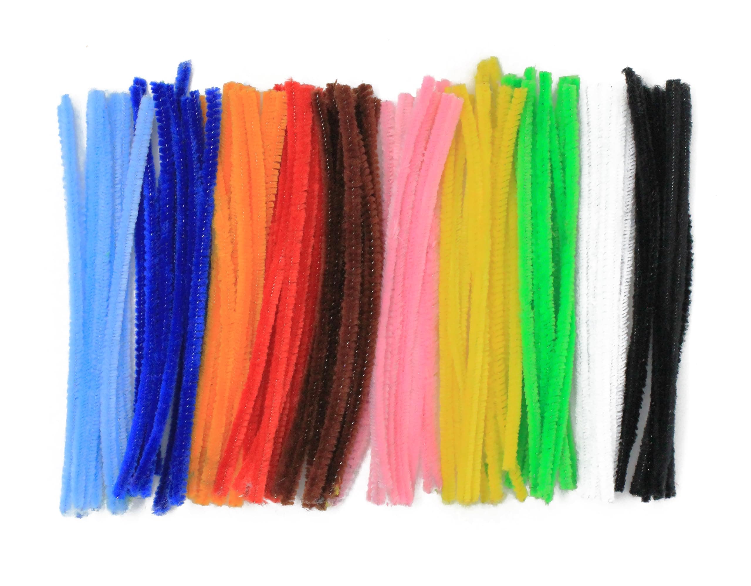 Bright Ideas Pipe Cleaners – Chenille Stems PK100 Assorted 15cm x 5mm for Arts & Craft,10 Assorted Colours Black, White, Yellow, Green, Light Blue, Pink, Orange, Brown, Red, Dark Blue. BI7975.