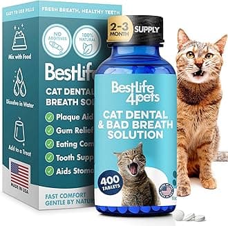 Cat Dental Supplement for Bad Breath, Tartar & Gum Support – Natural Oral Tablets for Fresh Breath, Teeth & Gum Wellness and Plaque Control – Odorless & Tasteless – 400 Easy-to-Give Pills