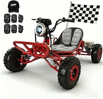 Electric Kart 48V for Adults and Children – Motor 2000W (12-37 mph), 6 Inch Off-Road Tires, 10.4Ah Battery (12+ Miles), Capacity 200 kg, 3 Speed Modes, LED Lights (Red)