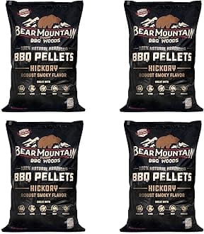 Bear Mountain Premium BBQ Woods FK14 Premium All Natural Low Moisture Hardwood Smoky Hickory BBQ Smoker Pellets for Outdoor Grilling, 20 Pound Bag (Pack of 4)