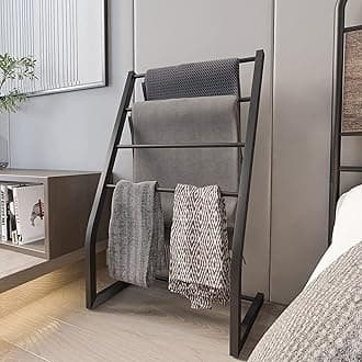 Honiter Free Standing Towel Rack, Towel Racks for Bathroom, 4 Tier Metal Towel Bar Stand, Blanket Ladder Holder, Drying & Display Rack for Oversized Bath Towels