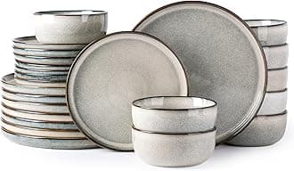 Ceramic Dinnerware Sets for 8, 24 Pieces Stoneware Plates and Bowls Sets, Chip and Scratch Resistant Dishes, Dishwasher & Microwave Safe, Reactive Glaze-Green Wheat