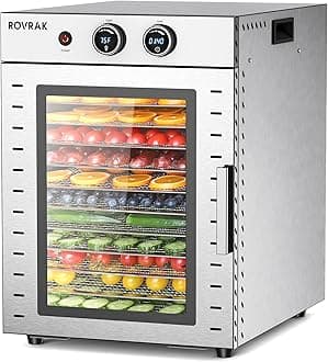 Food Dehydrator for Jerky, Fruit, Meat, Herbs, 12-Tray Stainless Steel Dehydrator Machine, Adjustable Timer, Temperature Control, Overheat Protection (67 Recipes)