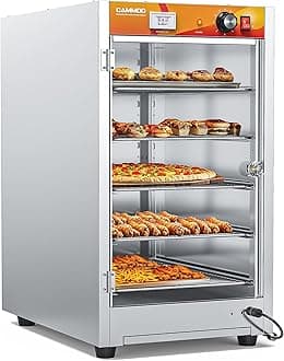 CAMMOO 133Qt 5-Tier 900W Commercial Food Warmer w/ 304 Blued Stainless Steel Heating Element, Single-Tempered Glass Door, Adjustable Shelf, Electric Catering Hot Box Countertop Heated Holding Cabinet