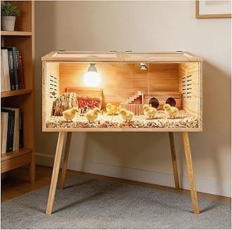 Brooder Box for Chicks,with Sliding Door,Table Legs,2 Types of Thermometer with Heat Lamp Set Suitable for Chicks/Duck/Parrot/Hamster(31.5"×15.7"×15.7")
