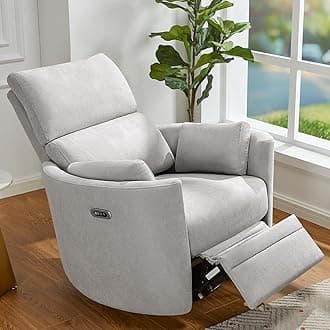 Jocisland Power Recliner Nursery Chair for Adults, Swivel Rocking Glider with 4 Massage Points, USB & Type-C Charge, 2 Pillows, Barrel Armchair Single Sofa for Living Room Bedroom, Light Grey