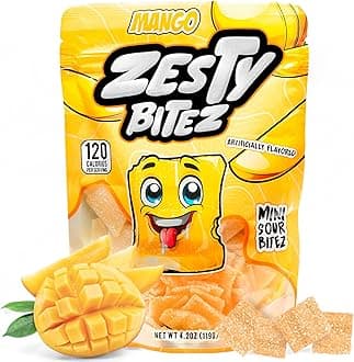 Mango Sour Candy Bites – Tangy Chewy Fruit Snacks, Sour Belts & Straws Flavor, Enjoyable Sweet Treats for Kids & Adults, Vegan, Resealable Bag 4.2 oz