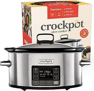 Crock-Pot TimeSelect Digital Slow Cooker | Programmable Digital Display | 5.6 L (7+ People) | Keep Warm Function | Energy Efficient | Stainless Steel [CSC066]