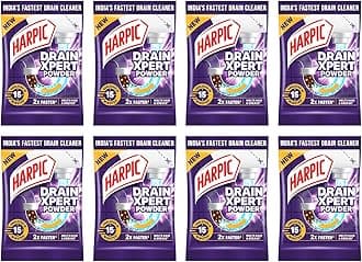 DrainXpert Drain Cleaner Powder Sachets (Pack of 8) | Removes Blockages in Pipes, Sinks & Septic Tanks| Works within 15 minutes | Melts Grease & Dissolves Hair,(8 Units *45g Each)360 g