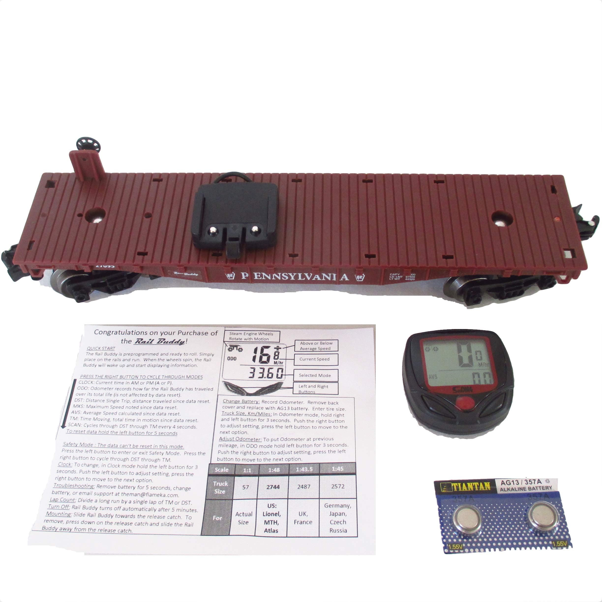 Rail Buddy Dark Brown Flatcar O Gauge Model Train Speedometer Odometer
