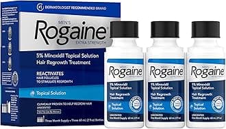 Men’s Rogaine Extra Strength 5% Minoxidil, Topical Solution for Thinning & Hair Loss, Clinically Proven FDA Approved Minoxidil for Men Treatment, Regrow Fuller Hair, 3 Month Supply, 3 Bottles