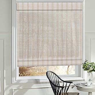 LANTIME Wood Window Roman Shades, Lined Blackout Bamboo Roman Shades Blinds, Easy Installation for Home and Garden, White