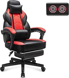 Gaming Chair with Footrest, Video Game Chair for Adults, Big and Tall Computer Chair with Massage Lumbar Support 330lb Weight Capacity, Ergonomic Adjustable Height and 360° Swivel Seat (Red)