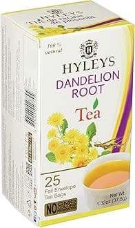 HYLEYS 12 Pack of Natural Dandelion Root and Green Tea - 25 Tea Bags (GMO Free, Gluten Free, Dairy Free, Sugar Free and 100% Natural)