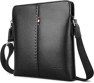 YumSur Mens Shoulder Bag, Leather Messenger Handbag Crossbody Bag for Men Purse iPad Bag for Business Office Work School with Adjustable Strap Black