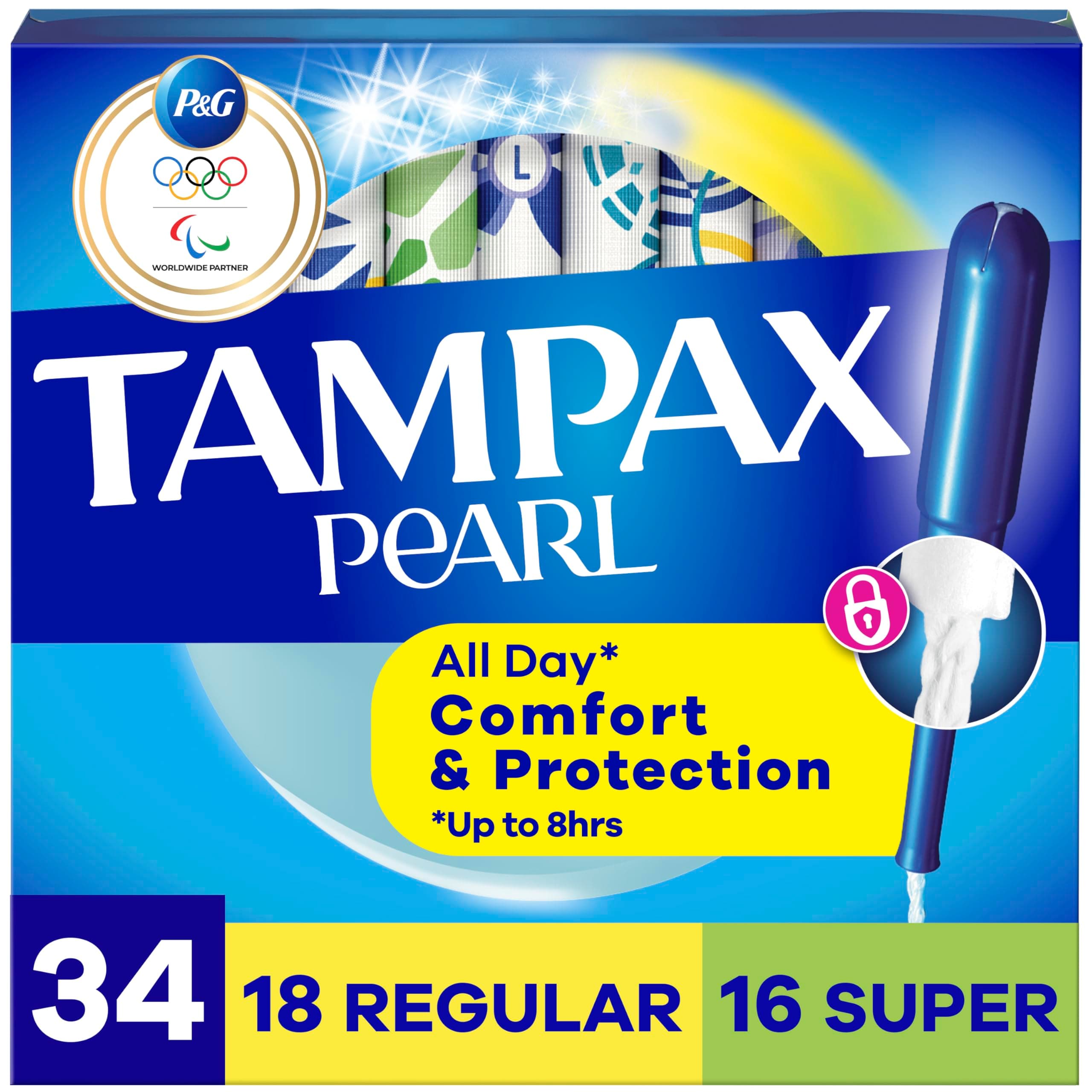 Tampax Pearl Absorbency with Leak Guard Braid Duo Unscented Tampons, Regular/Super, 34 Count