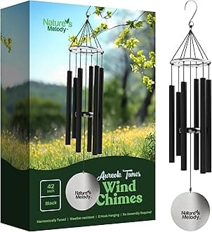 Nature's Melody Aureole Tunes Wind Chimes - Outdoor Windchime with 6 Tubes Tuned to E Pentatonic Scale, 100% Rustproof Aluminum, Powder Finish & S Hook Hanger for Sympathy, Memorial Gift or Zen Garden