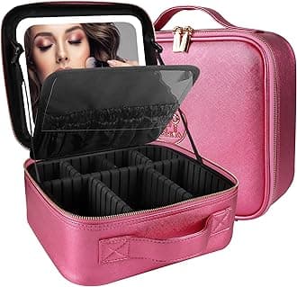 MOMIRA Travel Makeup Bag Cosmetic Bag Makeup Organizer Bag with Lighted Mirror, Adjustable Brightness in 3 Color Scenarios, Waterproof Makeup Train Case, Gift for Women - Brilliant Rose