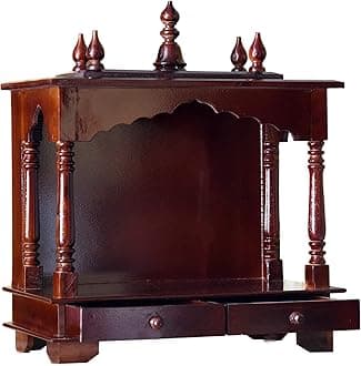 Kamdhenu Art and Craft Wooden Temple/Home Temple/Pooja Mandir/Pooja Mandap/Temple for Home (Brown Jali), 10D x 20W x 24H Centimeters