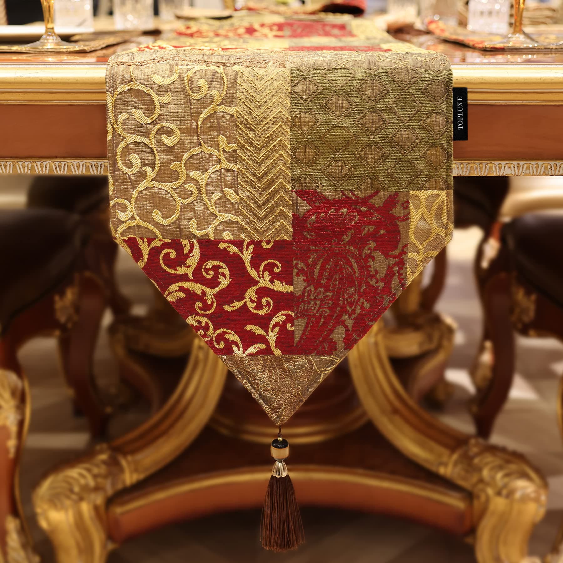 Table Runner with Tassels, Table Runner for Dining Room/Restaurant/Banquet/Festival Decoration (33x274cm, Patchwork)