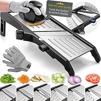 Gramercy Adjustable Mandoline Slicer for Kitchen, Potato Cutter, Vegetable Chopper, Mandolin, Cucumber Slicer- INCLUDING one Pair Cut-Resistant Gloves and Waffle Fry Cutter