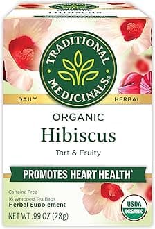 Traditional Medicinals Organic, Hibiscus Tea - Supports Normal Heart Health & Cardiovascular Wellness - Kosher, Non-GMO, Caffeine-Free, Compostable - 16 Tea Bags
