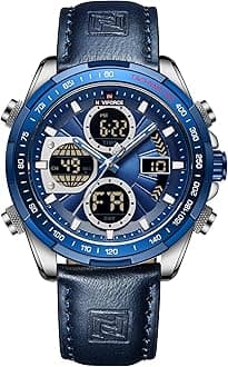 Men's Military Digital Watches Analog Quartz Waterproof Watch Sport Multifunctional Leather Wristwatch