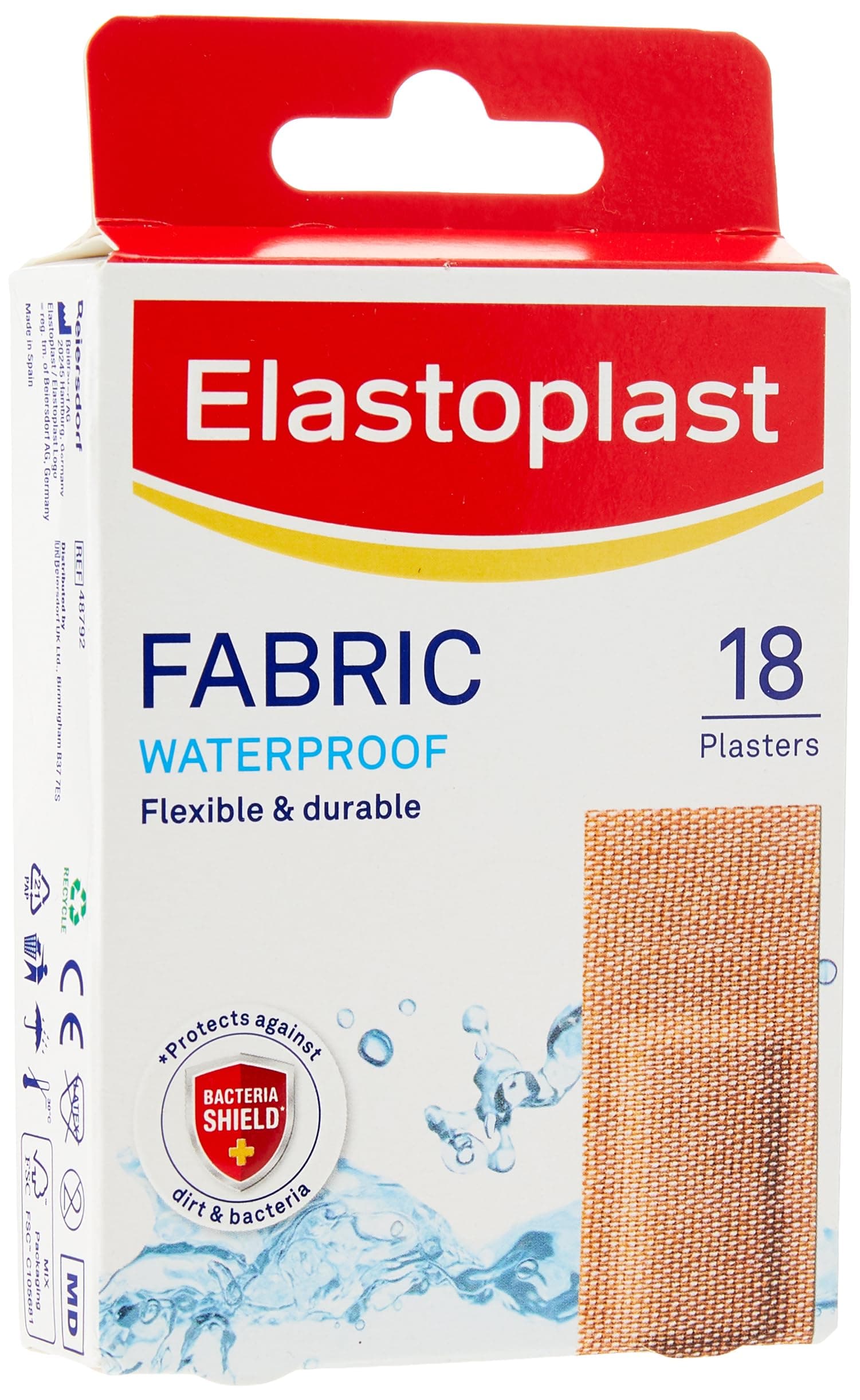 Elastoplast Waterproof Fabric Plaster Strips, 18 Strips