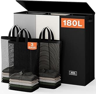 SOLEDI Laundry Hamper 3 section with lid and 3 Pcs Bag, Large Hamper 3 compartment 180L, Laundry Basket Laundry sorter Clothes hamper for Laundryroom Bedroom Blanket Storage Organizer